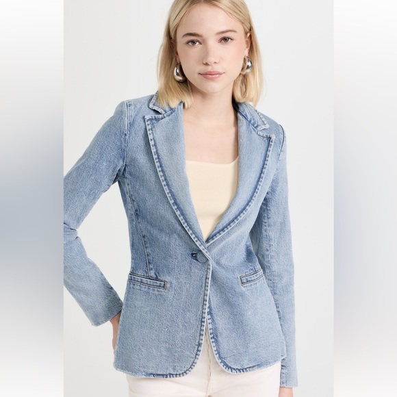 Alice + Olivia -  Macey Denim Fitted Blazer in Bay Blue - Picture 1 of 16
